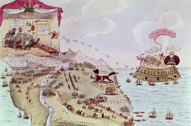 The Fox and the Goose; or Boney Broke Loose!, cartoon of the Congress of Vienna and Napoleon